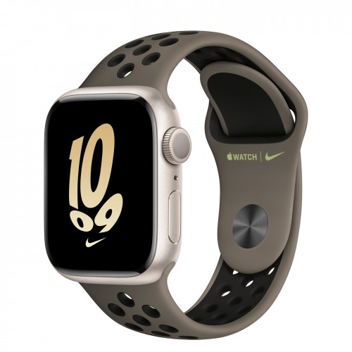 Apple Watch Series 8 41 Starlight Aluminium Case with Olive Grey Black NIKE Sport Band S M 31 390